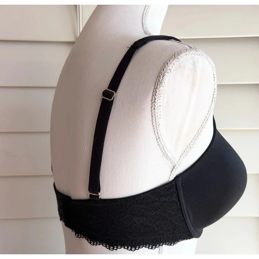 Soma Embraceable Demi Bra 34DD Black Underwire T-Shirt Lace‎ Smooth